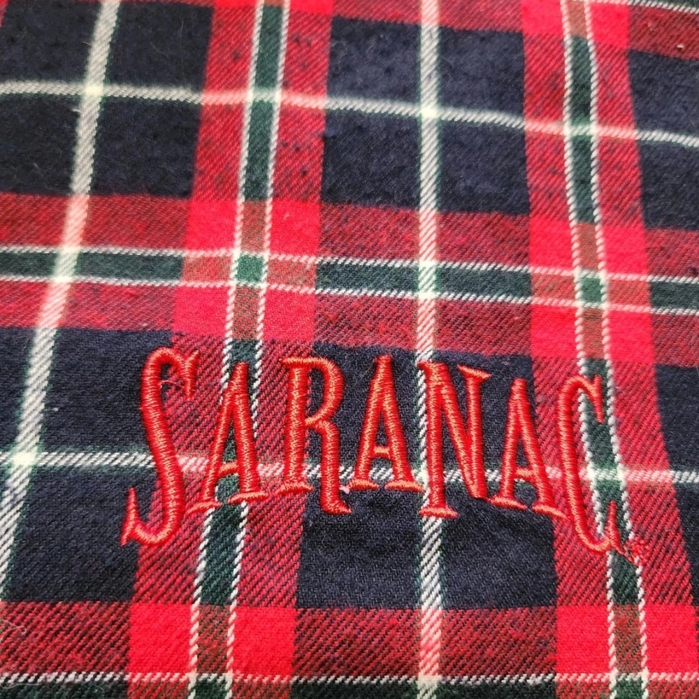 Saranac Beer Embroidered Vintage Style Flannel Button Down Shirt Mens Size 2XL
